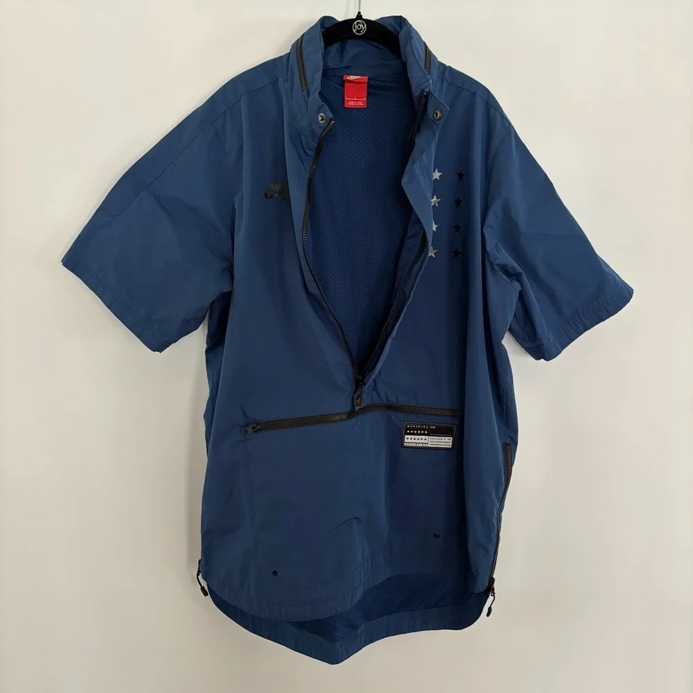 Nike Air Pivot V3 Anorak Hooded Jacket Short Sleeve Blue Size L